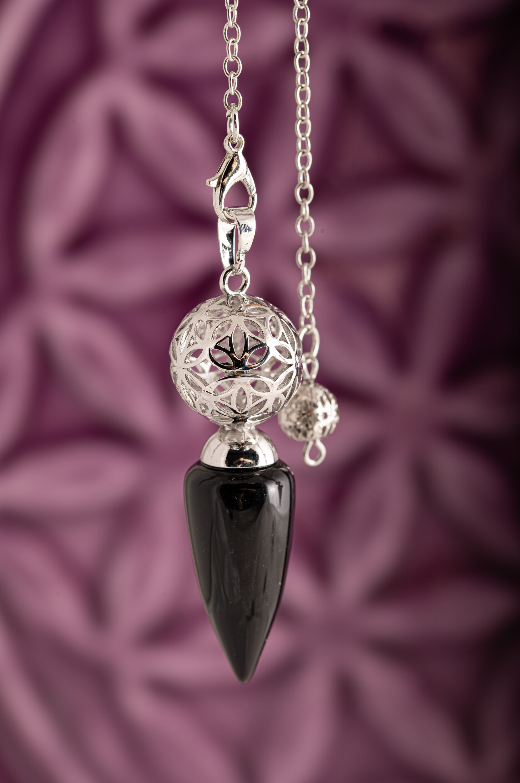 Pendel Obsidian mit Lebensblume-Kugel