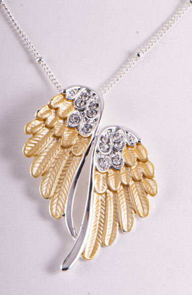 Engelsflügel Goldfluss 35 mm im Geschenkset mit Lederband Engel Flügel Anhänger 