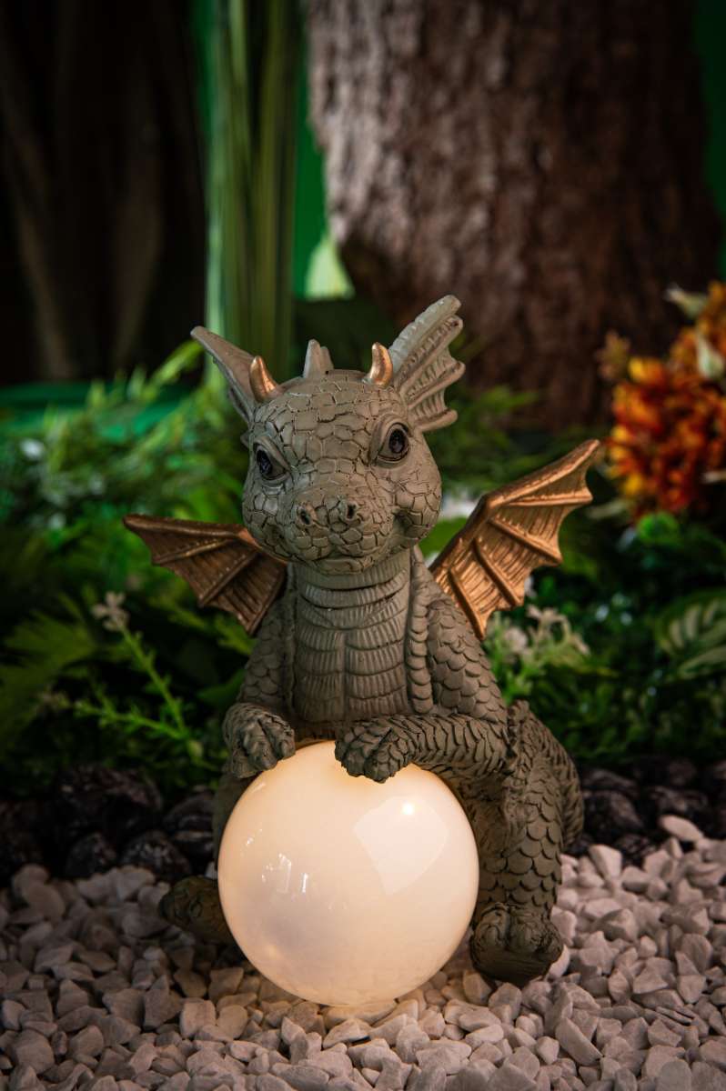 Baby Dragon Emu Solar Garden Statue — 20 cm Resin | Berk